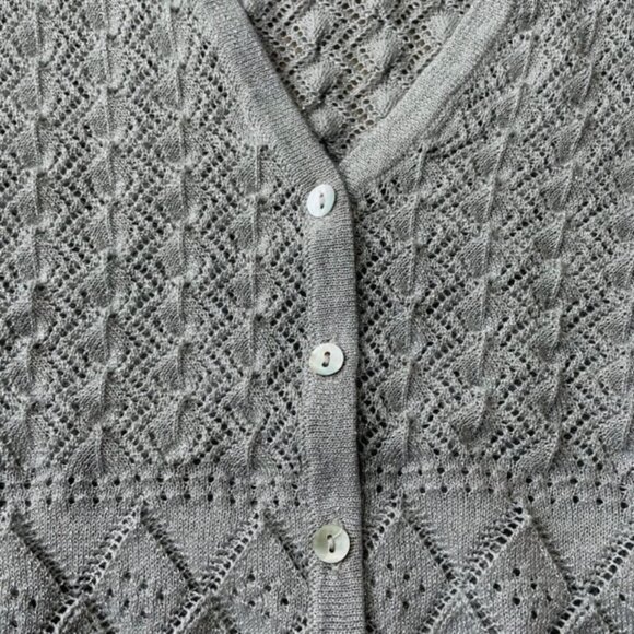 WET SEAL Silver Gray Metallic Diamond Pointelle Sweater - Size Medium - Picture 3 of 5